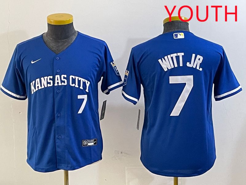 Youth Kansas City Royals #7 Witt jr Blue Game 2025 Nike MLB Jersey style 1